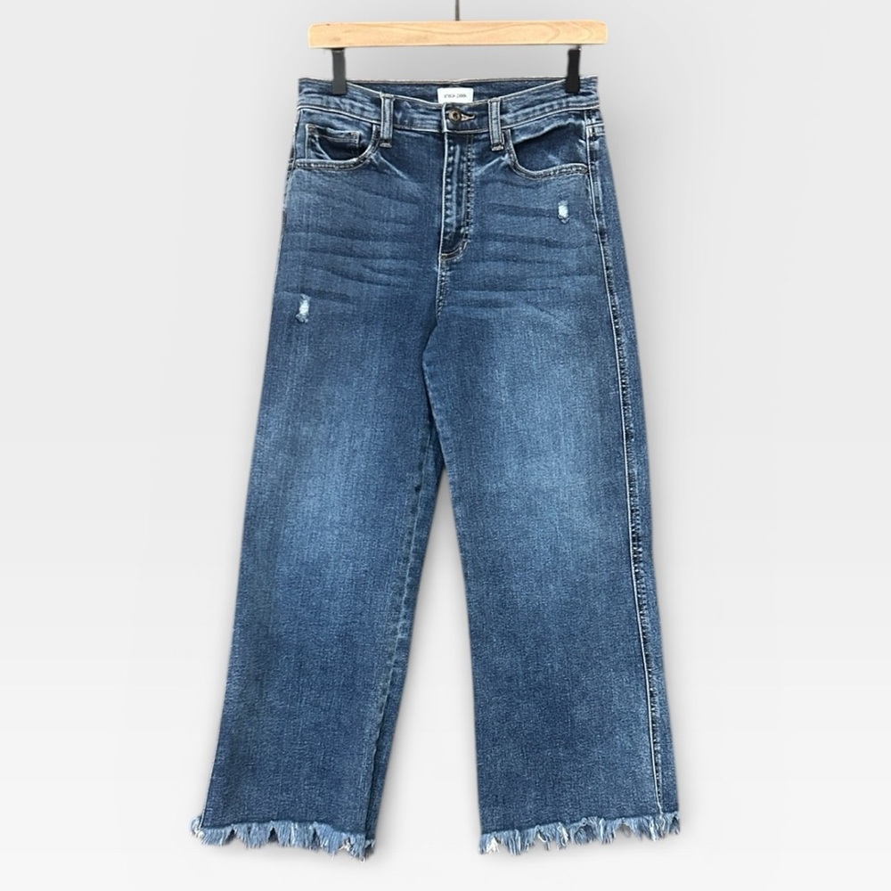 Sneak Peek Wide Leg High Rise Cropped Fringe Hem Denim Jeans Women’s Size 27 - Picture 1 of 10